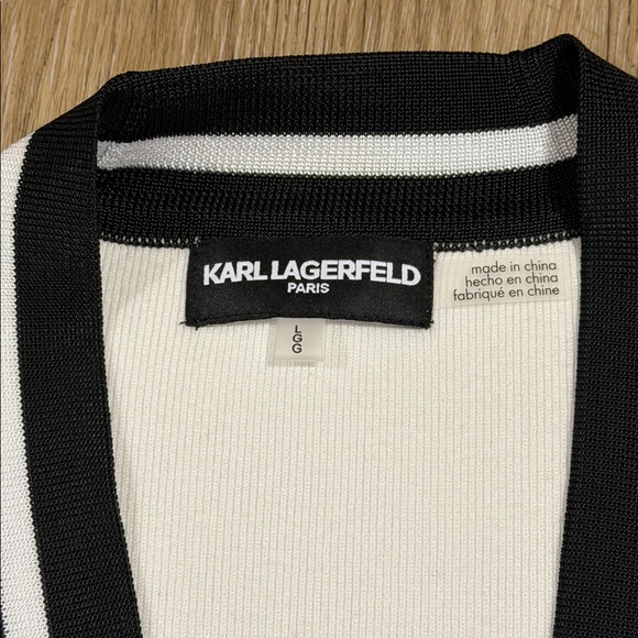 New Karl Lagerfeld Paris White Cardigan with Black Trim size L - Picture 4 of 8